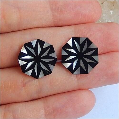 Natural Gemstone Beautiful Obsidian And M.O.P Intarsia ,For Cuffinks ,For Earrings,15x1mm,1g