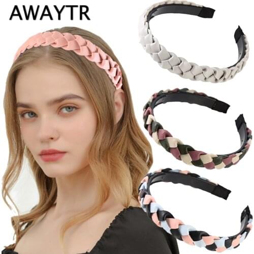 AWAYTR Artificial Leather Weaving Hairbands Braided PU Headband With Teeth Hair Hoop Fashion Hair Bands Bezel Hair Accessories