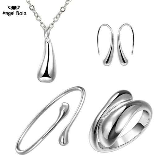 Wholesale High Quality 925 Sterling Silver Fashion Ring Jewelry Necklace Water Drop Bracelet Earrings Drop Shipping