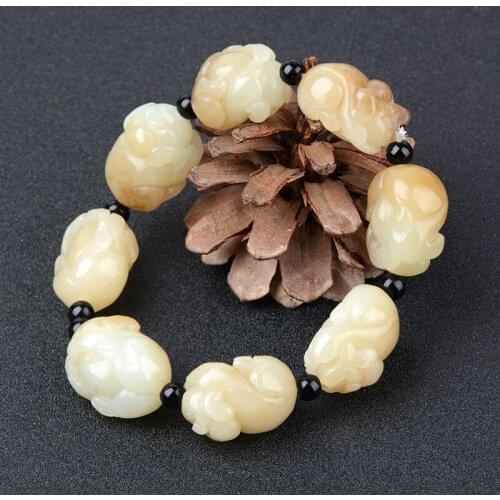 Genuine jade bracelet hand-carved unique pig jadite jade beads bracelets for men women jade jewelry christmas bracelet