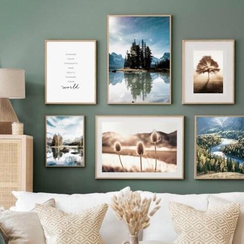 Dandelion Mountain River Lake Forest Deer Nordic Style Landscape Wall Art Canvas Painting Posters And Prints Living Room Decor