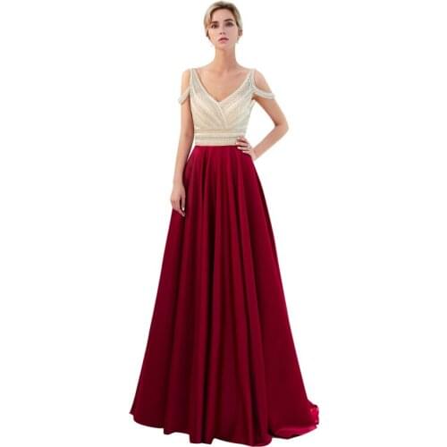 Taffeta V-Neck Backless Zipper A-Line Beading Off the Shoulder Floor Length Party Dress Robe de soiree Vestido de noche