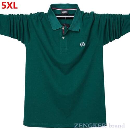 Autumn polo mens plus size long-sleeved lapel mens T-shirt cotton loose extra-large stretch T-shirt 5XL polo shirt men