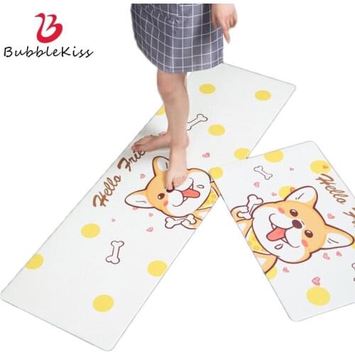 Bubble Kiss Carpet For Kitchen PVC Cartoon Pattern Home Quality Leather Rug Cute Puppy Decor Balcony Door Mat Bathroom Area Rugs