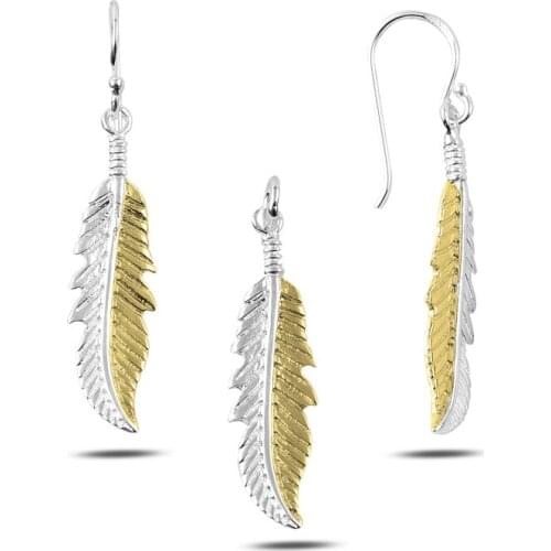 Silverlina Silver Gold Plated Dangle Leaf Set