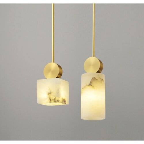 Nordic single head creative net red copper light luxury restaurant bar lamp New Chinese style marble chandelier bedroom bedside