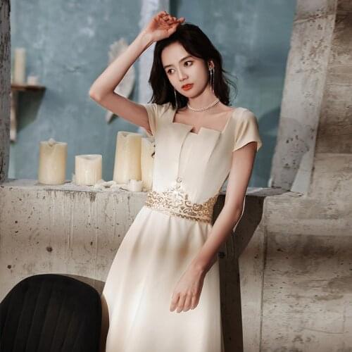 Vintage Sparkly Champagne Short Sleeve Evening Dress Women Exquisite Sequins Party Gowns Luxury Prom Dresses