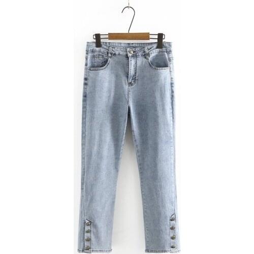 Plus Size XL-4XL Womens Stretchable Black Blue Jeans Casual High Waist Solid Color Slim Long Denim Pants