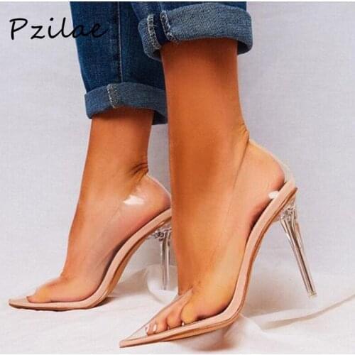 Pzilae 2020 fashion women high heel pumps new trendy clear PVC transparent pumps sandals perspex heel stilettos women shoes