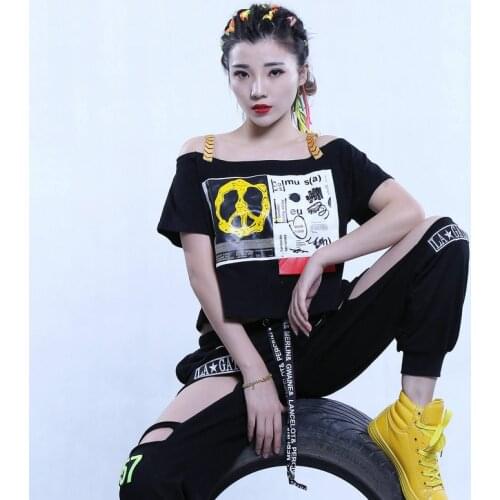 Girls Jazz Dance Costume Women Crop Tops Sexy Hollow Ripped Trousers Rave Outfit Festival Clothing Stage Hip Hop Suit XS2503