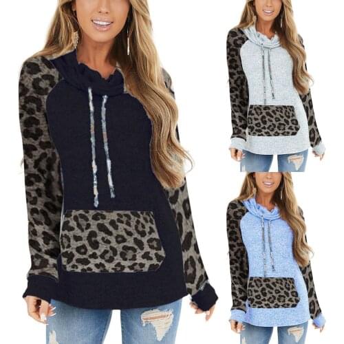 Womens winter hooded sweater fashion sexy leopard print ethnic high-neck warm hooded sweater hot sell женские свитера 50