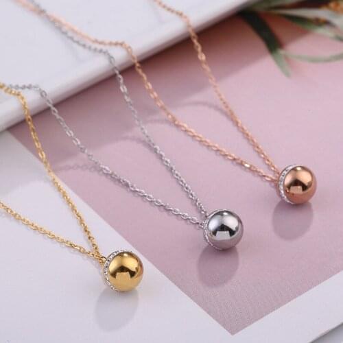 Rose gold plated stainless steel 8mm ball pendant necklace women, new simple crystal necklaces best friend fashion jewelry