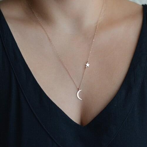 Simple Star Moon Pendant Necklace for Women New Bijoux Maxi Statement Necklaces Collier Fashion Jewelry Cheap
