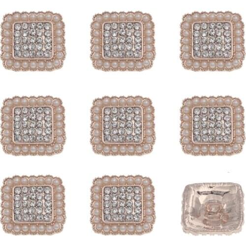 20mm Rhinestone Shank Gold Button for Decorative Clothing Square Metal Pearl Button Diy Bouton Couture Bottoni Home Decor 5piece