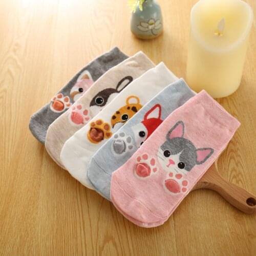 120pairs/lot women 3D cute animal cat/dog/fox paw cotton sock