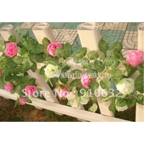 5pcs Artificial Rose Garland Silk Flower Vine Ivy Home Wedding Garden Decoration 3 colors Red/White/Pink
