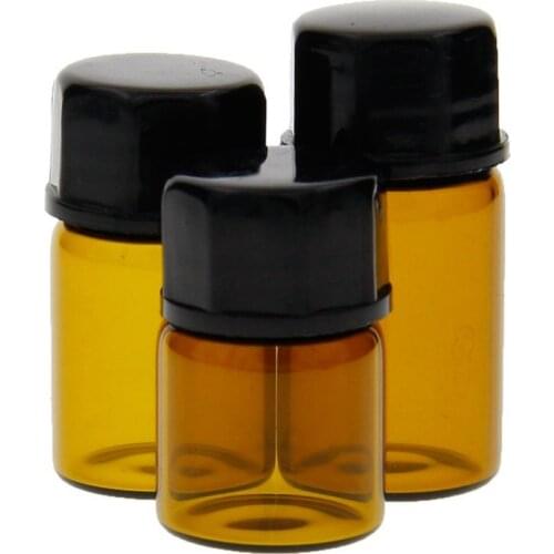 5pcs/lot 1ml/2ml/3ml Mini Amber Glass Essential Oil Reagents Refillable Sample Bottle Brown Glass Vials With Cap #246907