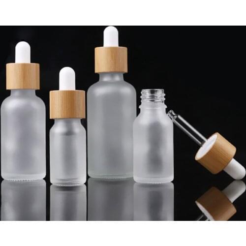 100pcs bamboo cap frosted glass bottle dropper eco-friendly wooden lid essential basic massage oil pipette refillable container