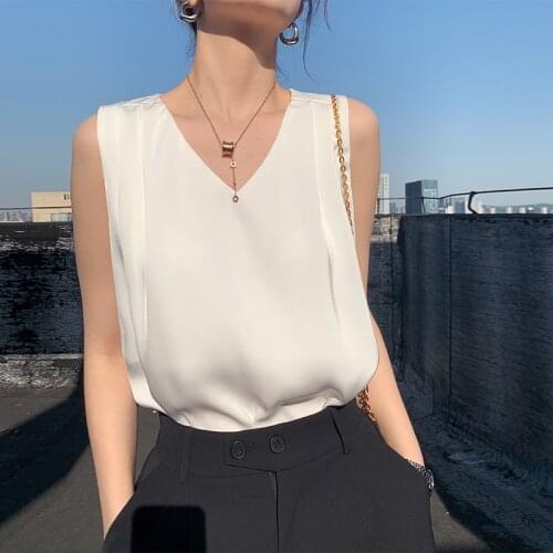 White Satin Vest womens summer V-neck sleeveless suit sling 0515
