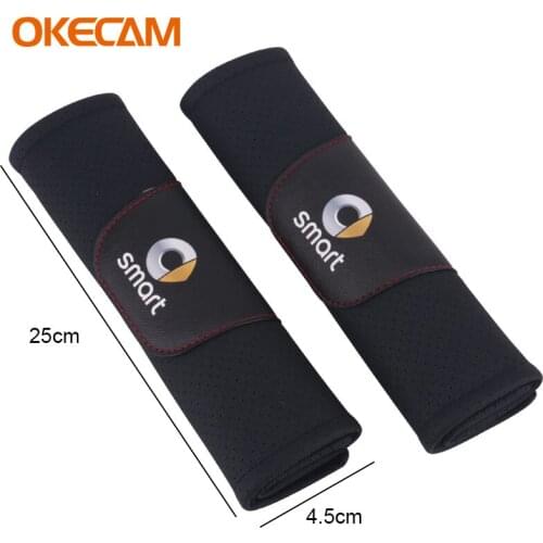 Auto Styling 2pcs Smart Logo PU Leather Car Safety Seat Belt Covers For Smart Fortwo Forfour 451 453 450 452 454 Car Accessories