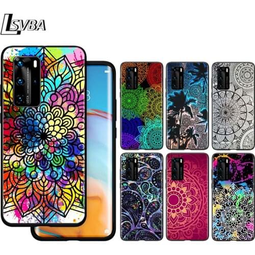 Mandala Flower For Huawei P40 P30 P20 P10 Pro Lite E Plus 4G 5G P9 P8 Lite P Smart Z S Plus Soft Black Phone Case