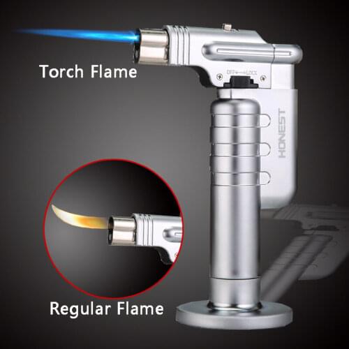 Honest Table Blow Torch Lighter Refillable Windproof Straight Flame Jet Gun Lighters with Fire Lock for Outdoor Cooking