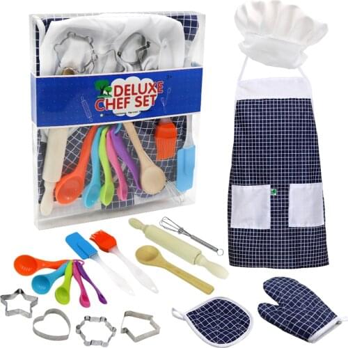 Kids Basic Cook Baking Set Role-Playing Toy Boys Girls Aprons Chef Hats Cookie Cutters Silicone Baking Tool