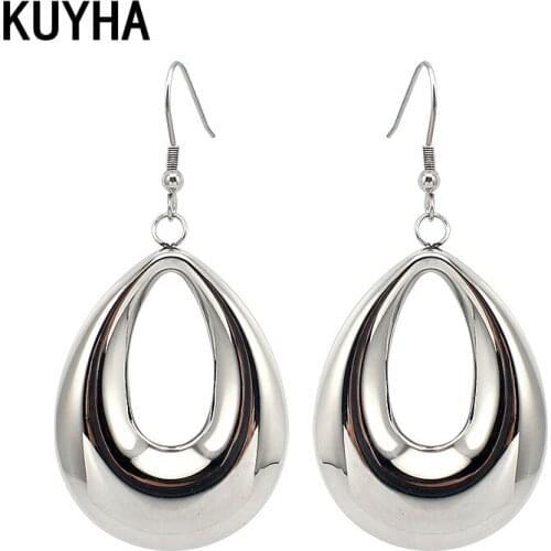 Silver Color Water Drop Hollow Stainless Steel Earrings for Women Jewelry Lead and Nickel High Polish