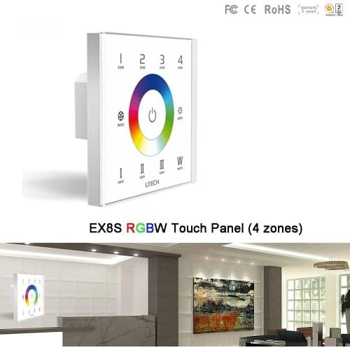 EX8S Wall Mount 2.4G RF 4 zones RGBW led Touch Panel AC100~240V LED Switch Controller,F8 RGBW remote control,for RGBW led strip