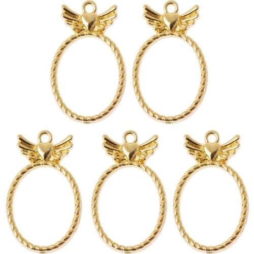 K3ND 5Pcs Wings Pocket Watch UV Frame Pendant Bezel Cabochon Setting UV Resin Charm