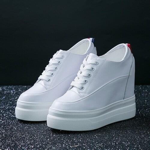 Genuine Leather Women White Sneakers Casual Shoes Female High-Heel Sneakers For Women Wedges Platform Vulcanize Shoes