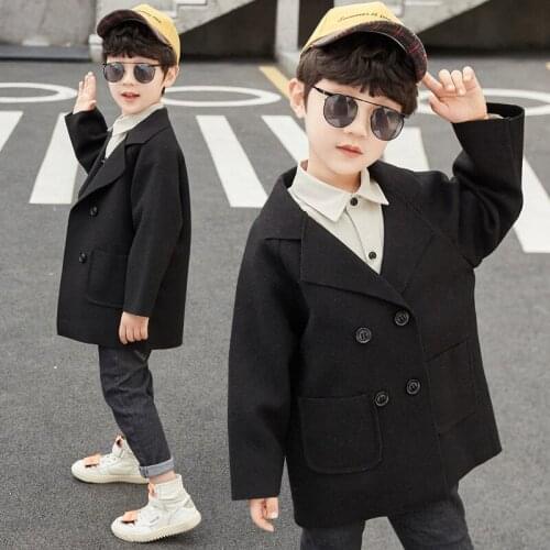 Winter Jackets Boys Solid Woolen Double-breasted Baby Boy Trench Coat Lapel 1 2 3 4 5 Y Kids Outerwear Coats Wool Coat For Boys