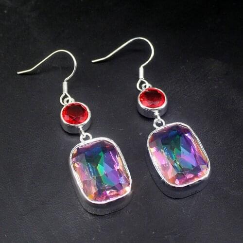 HOT SALE Mystical Fire Topaz Garnet Genuine 925 Silver Dangle Drop Hook Earrings Jewelry Gifts for Women Girls 20213696
