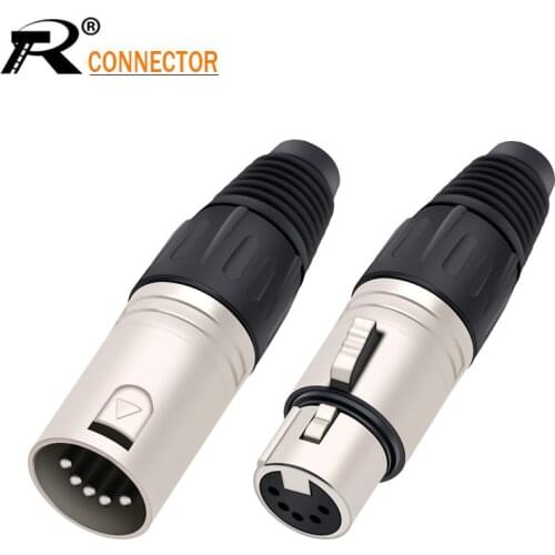 1pc Metal XLR 5Pin Plug Male Female Jack Solder Adapter Connector for Music Desk Speaker Audio Microphone Cable Terminals