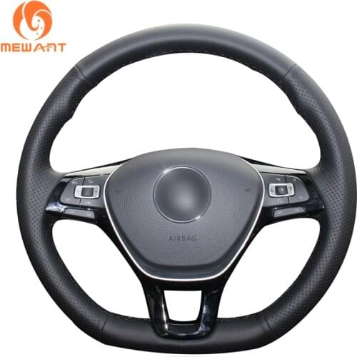 MEWANT Black Artificial Leather Steering Wheel Cover for Volkswagen VW Golf 7 Mk7 New Polo Jetta Passat B8 Tiguan Sharan Touran