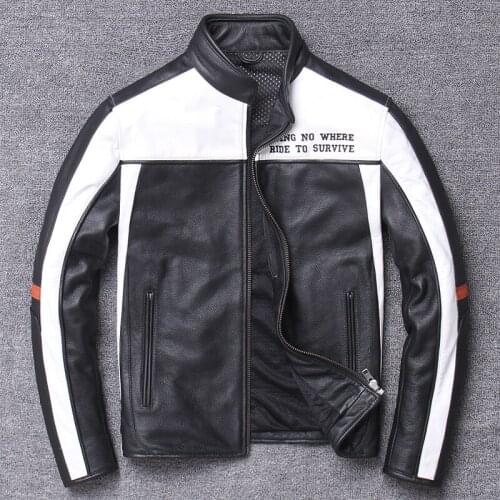 2021Mens Motorcycle Leather Jacket Cowhide Slim-Fit Short Cycling Jersey Youth Genuine Leather Jacket