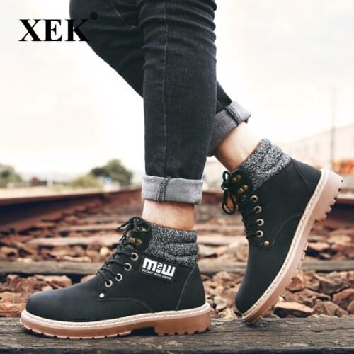 XEK Big size New Men Boots for Men Winter Snow Boots Warm Fur&Plush Lace Up High Top Fashion Men Shoes Sneakers Boots ZLL462