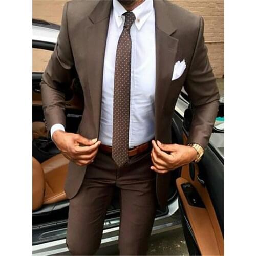 Mens Suits (Jacket+Pants) Latest coat pants designs Brown Slim fit elegant tuxedos Wedding business party dress Summer terno
