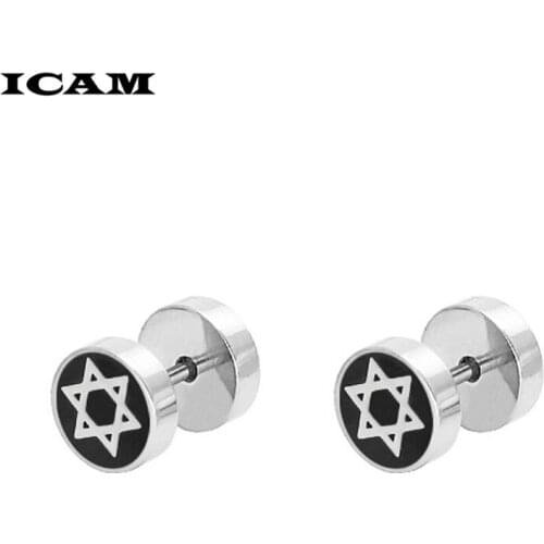 ICAM Punk Stud Earrings for Man Round Dumbbell Stainless Steel Small Earings for Male Boy