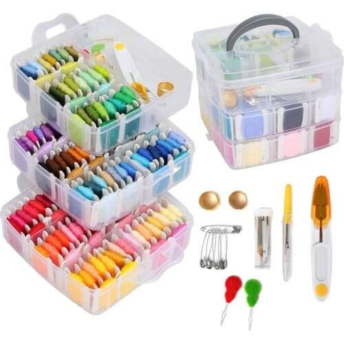 150-Color Cross Stitch Thread Boxed Needle Knitting Thread Set Winding Plate Threader Thimble Sewing Needle Scissors Sewing Box