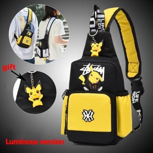 Men Women Go Pokemon Shoulder Bag Sling Chest Pack Canvas Sports Pikachu Teens Crossbody Handbags Men Chest Bags Belt Waist Pack