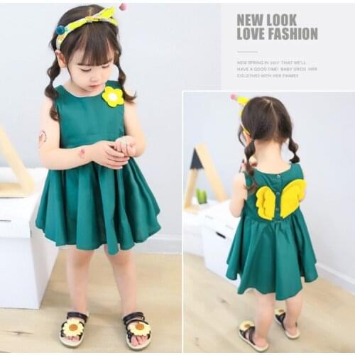 Summer New Fashion Baby Wing Dresses Girls Sleeveless Dress Child Flower Clothes Kids Cute Clothing