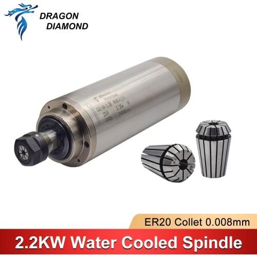 Original 2.2KW Water Cooled Spindle Motor 220V/380V 4 Bearings + 8pcs ER20 0.008mm Collet High Accuracy For CNC Milling Machine