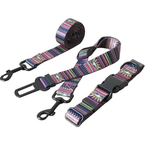 Dog Collar Leash Pet Cat Car Safety Seat Belt Adjustable Harness for Small Medium Puppy Teddy Bulldog Travel Security Leads