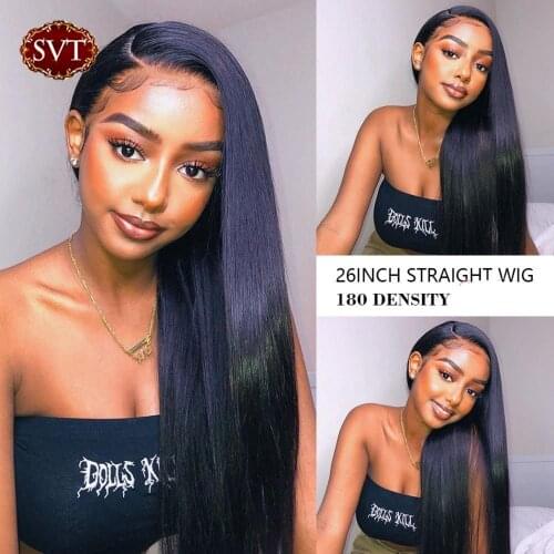 Peruvian 360 Lace Frontal Wig Pre-Plucked With Baby Hair SVT Black Human Hair 360 Wig For Women Long Straight Hair 1B Full End