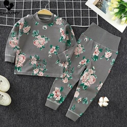 New Kids Boys Cotton Pajama Sets Cartoon Print O-Neck Cute T-Shirt Tops with Pants Baby Girls Children Autumn Clothes Sets