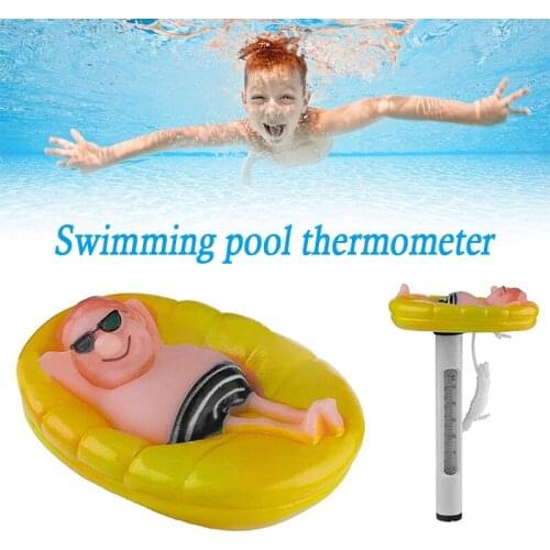 Floating Pool Thermometer Cartoon Man on Raft Funny Temperature Gauge Water Thermometer with String for Spa Tub Pond Home