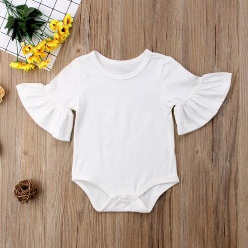 Pudcoco Newborn Baby Girl Clothes Flared Sleeve Solid Romper Jumpsuit Sunsuit Baby Summer Clothing One-pieces