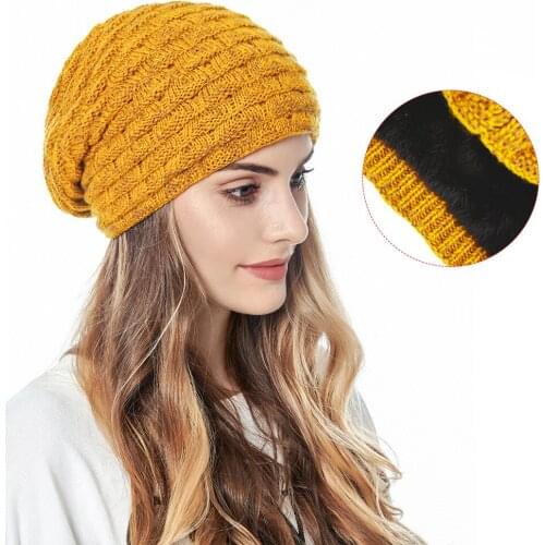 KENSHELLEY Men Knitted Slouchy Beanie hat plus velvet striped woolen hat winter warm outdoor mens women fashion hedging hat
