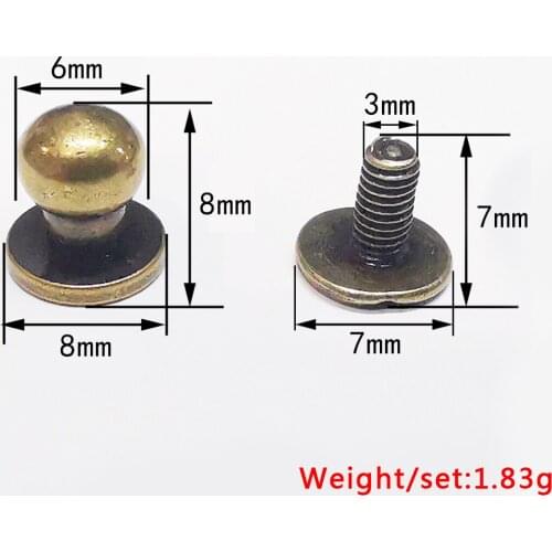 10 Sets Ball Head Button Stud 8x6x8 mm Screw back Leather Belt Knob Head Brass Button Rivet Screw Nail Solid Brass Belt Craft